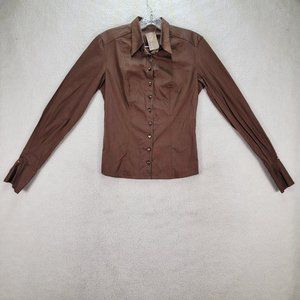 NWT Kai Milla Brown Collar Stretch Classic Career Button Up Blouse Cocktail Top